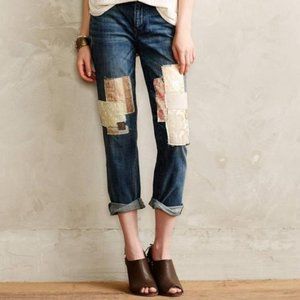 Anthropologie Pilcro Silk Patch Cropped Boyfriend